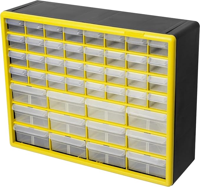 Akro-Mils 44-Drawer Plastic Storage Cabinet, 20"W x 6"D x 16"H, Yellow | Plastic Cabinet w/ Drawers for Garage Organization, Beads, Building Bricks Storage, Teacher Toolbox, Makeup Organizer, 10144 - Image 10