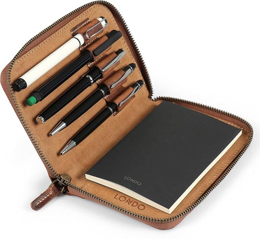 Londo Genuine Leather Padfolio – Portfolio Folder with Pencil Holder, Notepad & Zipper Closure for Business, Office & Travel