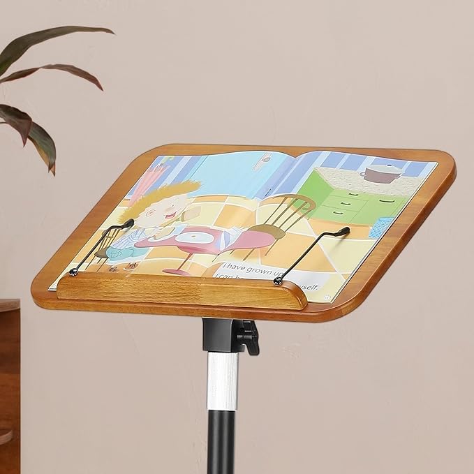 YOKIVE Book Stand for Reading, 19.7"-67" Height Adjustable Floor Book Stand with Page Clip 360° Rotating Arm for Cookbook Laptop Sheet Music, Black - Image 5