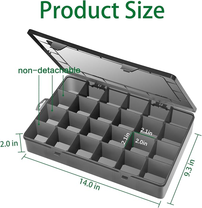 Gbivbe Large 24 Grids Plastic Organizer Box Adjustable Dividers,Clear Storage Box for Jewelry, Art DIY Crafts, Washi Tapes, Beads and Small Parts(Black,3Pack) - Image 5