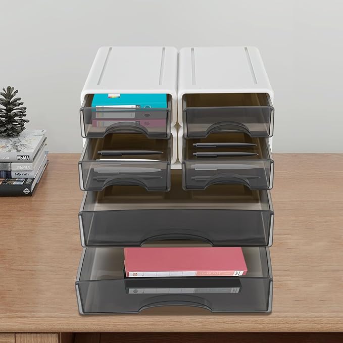Stackable Office Storage Box with Drawers, Office Desk Storage Box with 6 Drawers, Plastic Drawers Organizer, Stackable Storage Drawers - Image 2