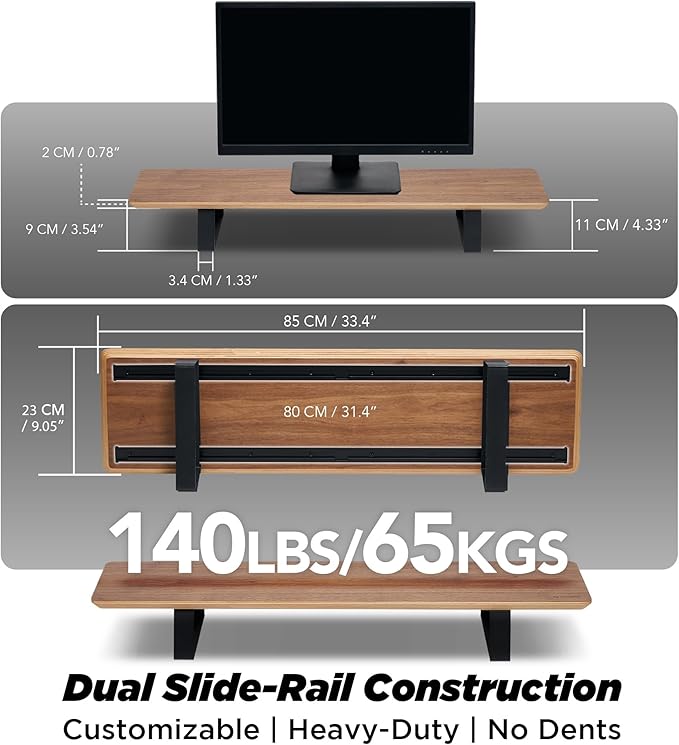 Moodular Wooden Monitor Stand Desk Organizer, Standard 33.4" Walnut | Customizable Organized Workspace, Aluminum Slide Rails, 10 Add-Ons Sold Separately: Storage Drawer, Tablet, Phone & More - Image 4