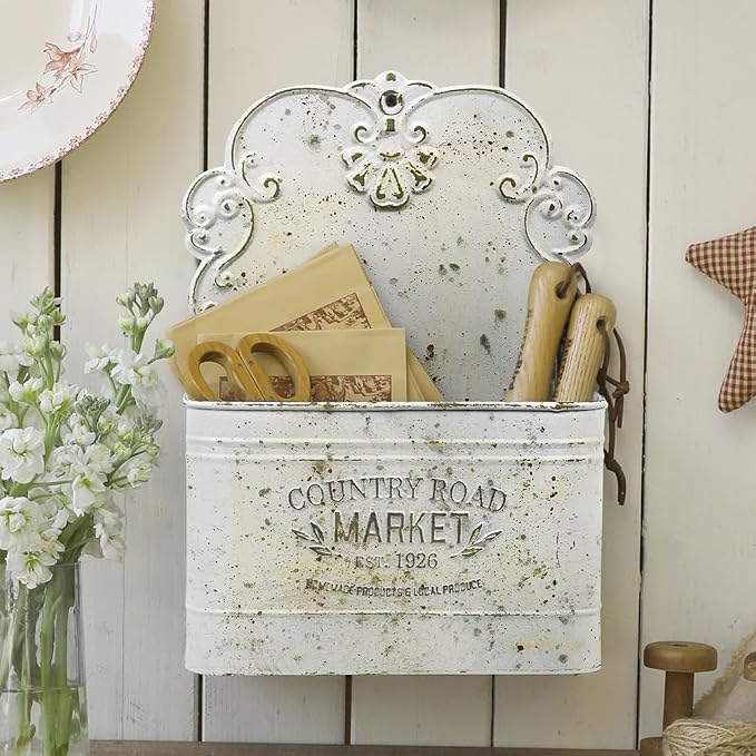 Metal Hanging Storage Baskets Wall Baskets for Mail, Files,Flowers, Books & Accessories, Wall-Mounted Organizer for Entryway, Kitchen, Office, Outdoor Indoor for Farmhouse Decor(White) by Unknown