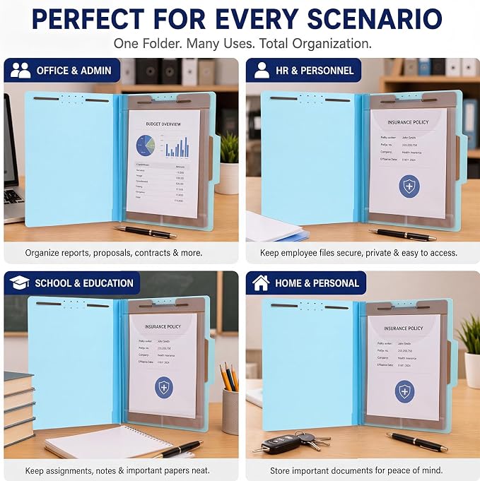Tinlade 20 Pcs Classification Folder Set Includes 10 Blue Classification Folders with 1 Divider 2" Expansion and 10 Clear Poly File Jackets Letter Size 2 Prong Fasteners for Law Client Medical Files - Image 9