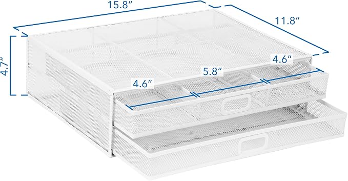 Mount-It! Mesh Computer Monitor Stand Riser [Metal] Desk Organizer with Two Pullout Storage Drawers for Desktop, Laptop, and Printer Accessories and Office Supplies (White) - Image 4
