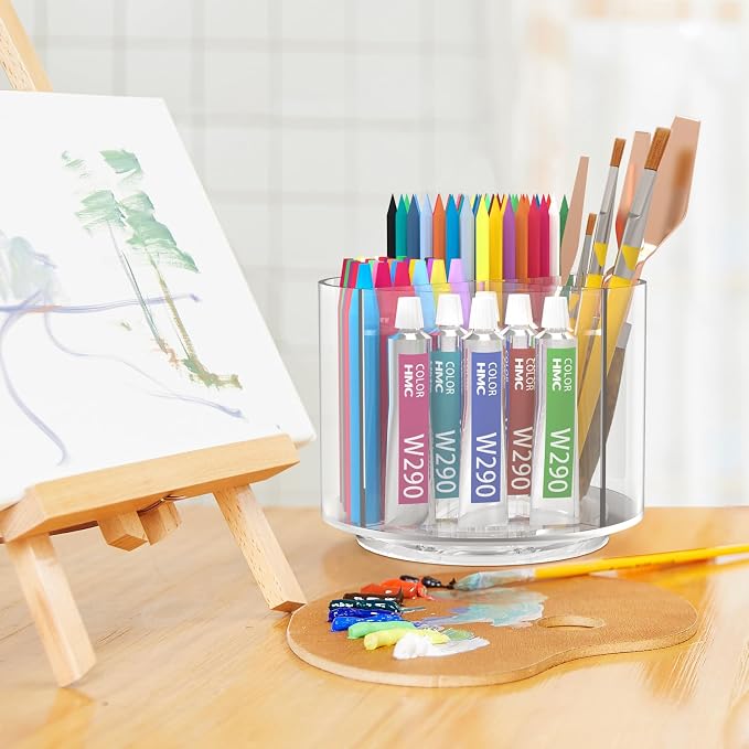 Pencil Holder for Kids, 360 Rotating Pen Holder for Desk Organizer and Storage, 4 Compartments Art Supply Marker Organizer, Pen Organizer Pencil Holder - Image 6