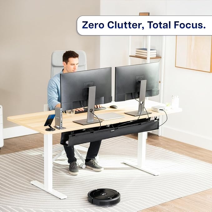 VIVO Screw-on Under Desk 47 inch Fabric Cable Management Tray, Wire Concealer, Power Strip Storage, Workspace Organization, Easy Fold Down Access, Black, DESK-AC47F-S - Image 9