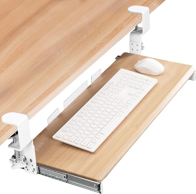 VIVO Large Height Adjustable Under Desk Keyboard Tray, C-clamp Mount System, 27 (33 Including Clamps) x 11 inch Slide-Out Platform for Typing, Light Wood, MOUNT-KB05HA by Unknown