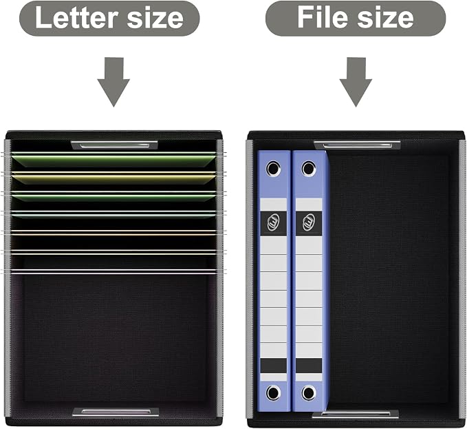File Organizer Box with Lids, Collapsible File Folder Organizer | File Box with Plastic Slides for Document, Filing Bin for Letter Size Hanging File Folders (2 Pack, Dark Gray, Leather) - Image 3