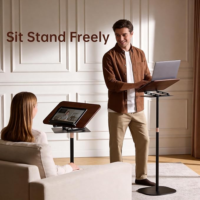 2-in-1 Floor & Desktop Book Stand, Adjustable Reading Music Podium | Portable Dual-Use 19"-62.2" Music Sheet Display, Laptop, Cookbook, Projector Stand Holder, 360° Rotate, Page Clip, Wood - Image 8