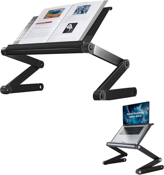 Uncaged Ergonomics Adjustable Book Holder, Tablet & Laptop Stand, Aluminum Portable Reading Stand for Textbooks & Cookbooks, Recipe Holder for Kitchen Counter, Black by UncagedErgonomics