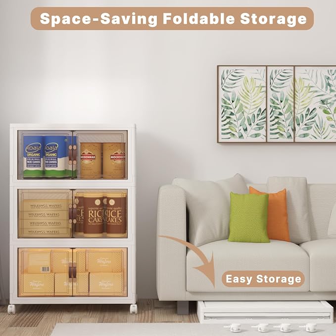Stackable Storage Bins with Lids, 360QT Closet Organizers and Storage Cabinet with Doors & Wheels, Lockable Plastic Foldable Drawers for Bedroom Dorm Office Garage（120QT*3,White） - Image 6
