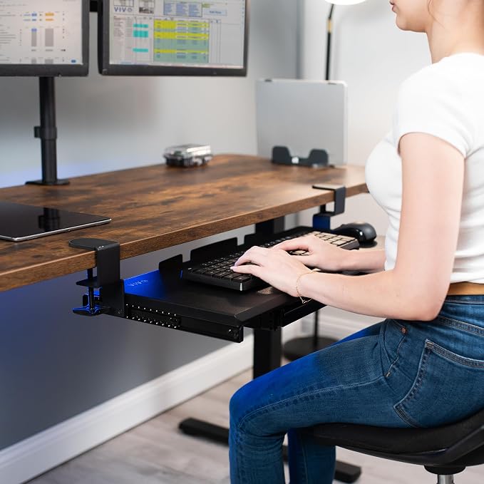 VIVO Large Keyboard Tray Under Desk Pull Out Platform with Pencil Drawer, Extra Sturdy C Clamp Mount, 27 (33 Including Clamps) x 11 inch Slide-Out Tray with Storage Drawer, Black, MOUNT-KB05-4D - Image 8