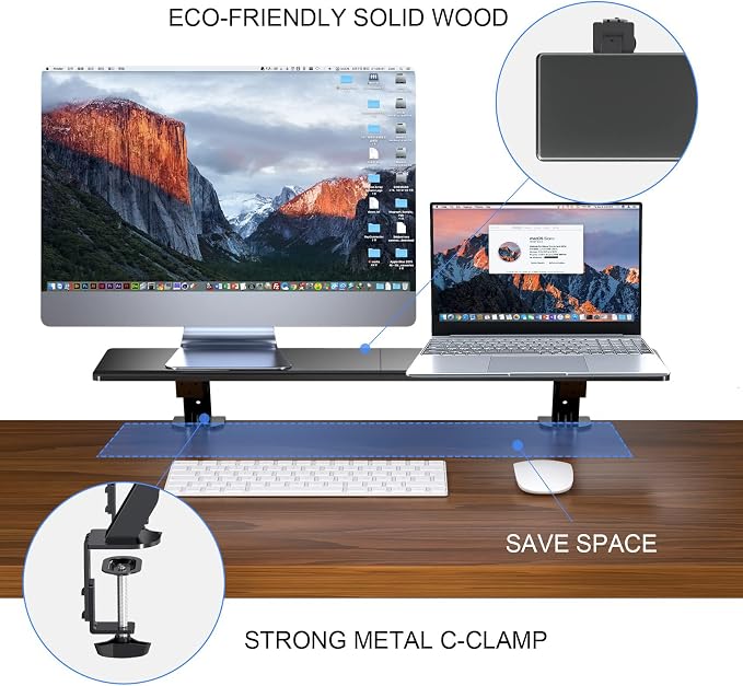 suptek Clamp-on 32 Inch Dual Monitor Desk Mount Riser Shelf Computer Stands for 2 Monitor,Laptop,Printer, Notebook,32.2” x 7.8” x 5.7” - Image 4