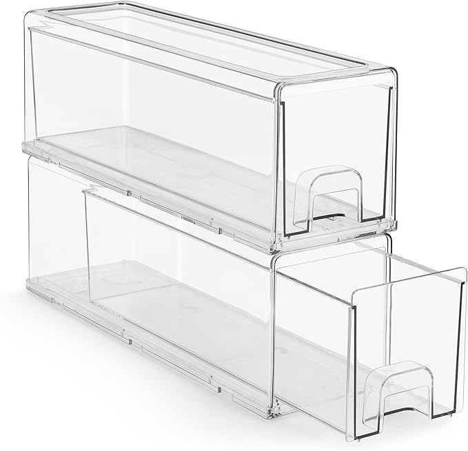 Sorbus Small Clear Stackable Storage Drawers – 2-Pack Plastic Organizer Bins with Handles – Stackable Pull-Out Storage Drawers for Closet, Pantry, Office, Bathroom, Craft, and Toy Organization by Sorbus