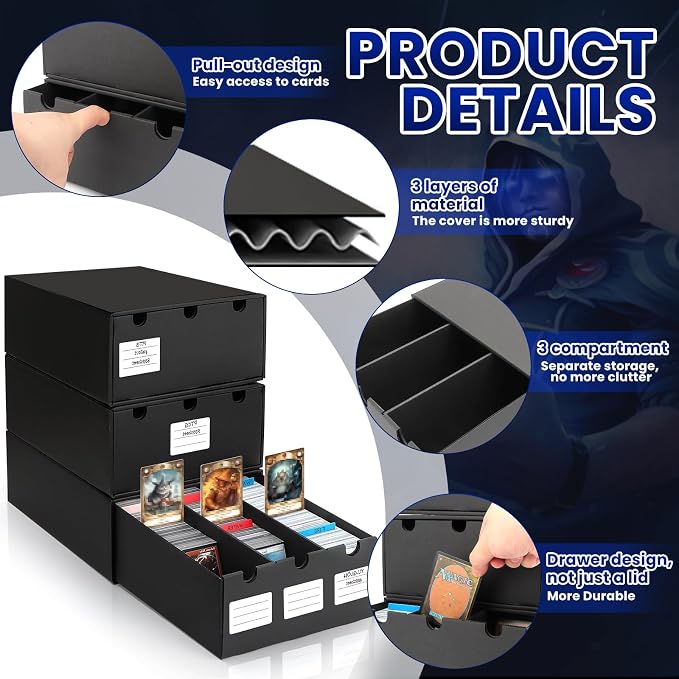 AOBOPLE Trading Card Storage Box,9000+ Cardboard Sports Card Boxes | Bulk Card Boxes with 48 Card Dividers,Labels +Tape,Stackable,Card Organizer for MTG TCG PTCG Sport Cards - Image 3