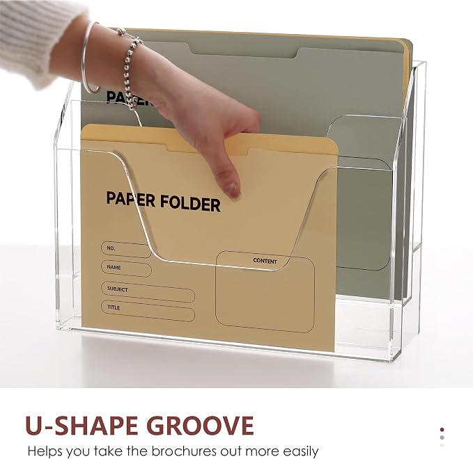 Wall Hanging File Folder Organizer for Desk, 3-Tier Acrylic Magazine Rack Wall Mount File Holder, Clear Paper Document Office Organizer - 1 Pack - Image 6