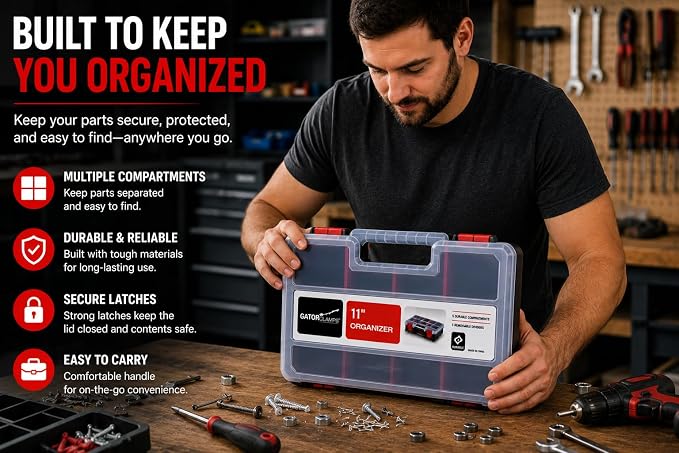 Compact Parts Organizer Box – Small Hardware Storage Case with 9 Compartments & 5 Dividers – Durable Nylon Screw, Bolt, Craft Organizer for Toolbox, Drawer, or Garage Use - Image 6