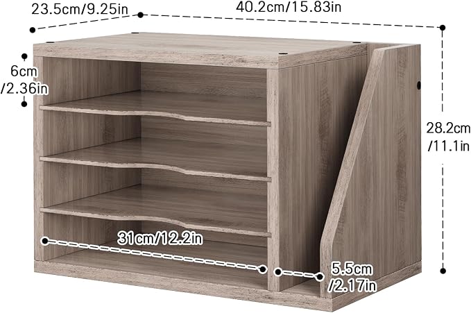 Wooden Mail Organizer, Desk Organizer with 3 Adjustable Shelves | Mail Sorter, File Organizer Desktop, Mail Holder for Home Office, Letter Sorter for Envelopes, Bills, Magazines, Greige - Image 3