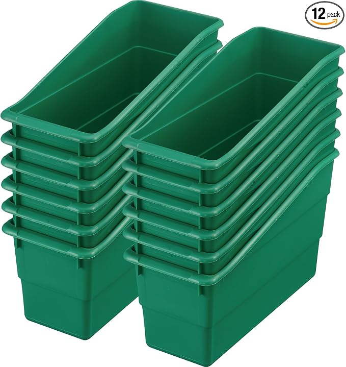 Really Good Stuff Durable Book & Binder Holders, 12-Pack, Green | 5.5" x 12.5" x 7.5", Classroom Organization, Storage Solution, Sturdy & Versatile by ReallyGoodStuff