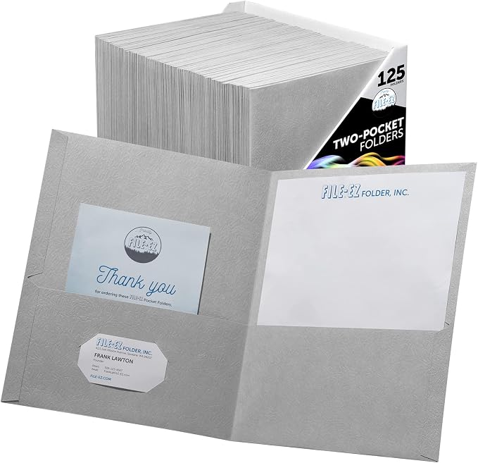 FILE-EZ Two-Pocket Folders, Gray, 125-Pack, Textured Paper, Letter Size (EZ-32430) by FILE-EZ