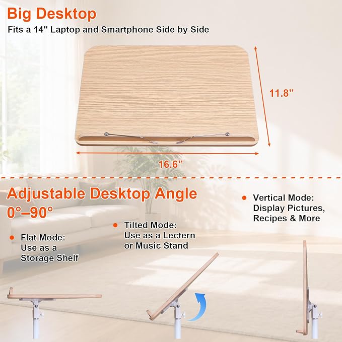 3-in-1 Wooden Music Stand, Metal Bracket Book Stand for Reading Podium | Adjustable Bookshelf, 16.5*13.2*68 In, for Music, Cookbook, Textbook, Laptop, Book, Holder for Display Lectern, Podium Stand - Image 3