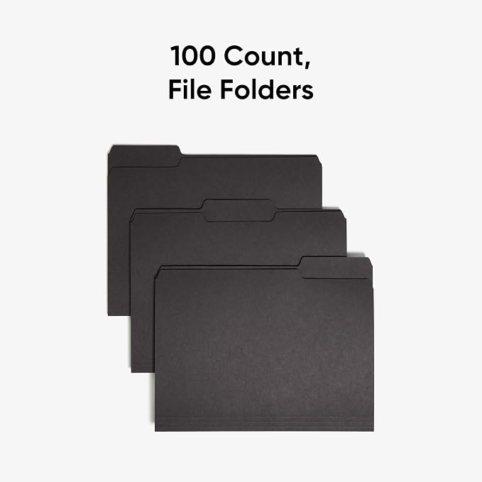 Smead Interior File Folder, 1/3-Cut Tab, Letter Size, Black, 100 per Box, Expandable File Folders for Filing Cabinet - Image 3