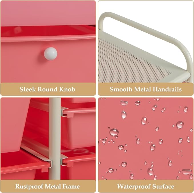 Moccha 15-Drawer Rolling Storage Cart - Under Desk Storage Drawers with wheels for Craft Art Supply Paper Salon, Scrapbook Paper Tools, Mobile Utility Cart for Classroom (15 Drawers, Gradient Pink) - Image 6