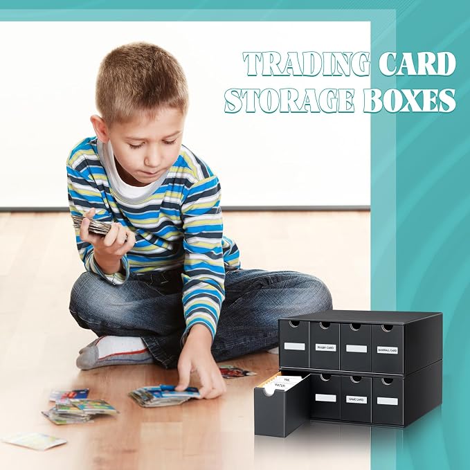 Cholemy Trading Card Storage Box Card Organizer 15000+ with 70 Cardboard Storage Divider, Label Sticker for Collection Compatible with Tcg, Sport Cards(2 Row, 4 in A Row,Black) - Image 6