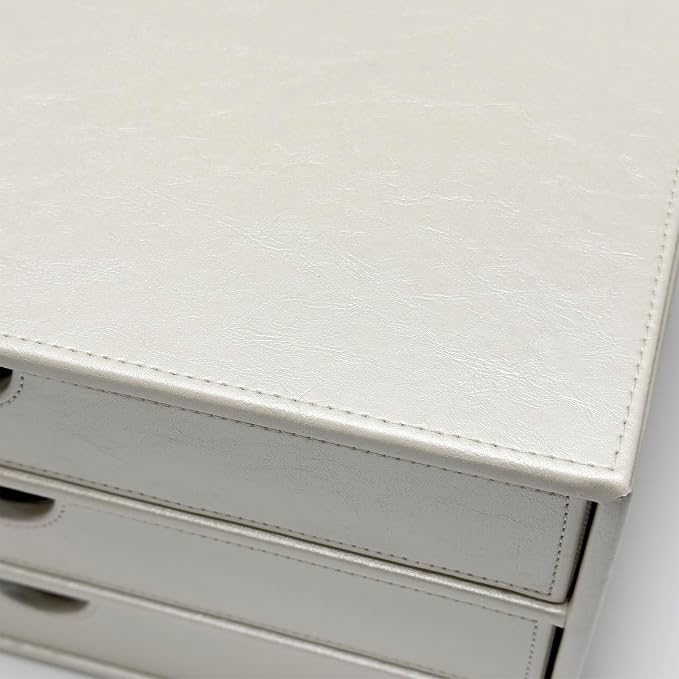 UnionBasic Document Organizer, 3-Drawer File Cabinet Document Storage Box, Office Desktop Filing Organizer, Creamy White - Image 6