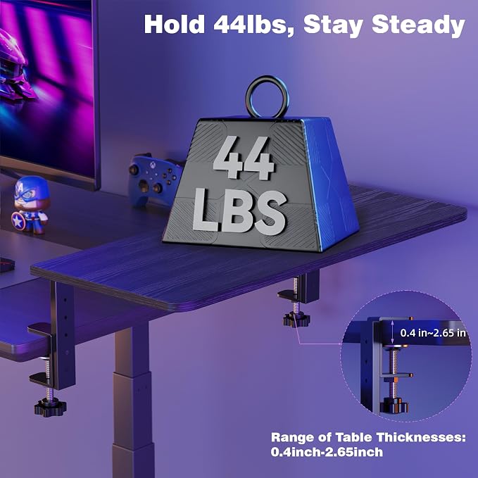 Desk Extender, 22-inch Clamp-On Desk Shelf, Height-Adjustable Desktop Shelf Organizer for Monitors Office and Gaming Accessories, Arm Support Table Extension, 44lbs Heavy Duty, Black - Image 7