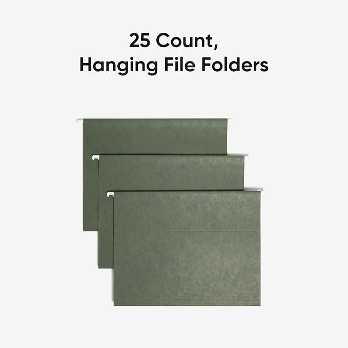 Smead Hanging File Folder, 1/5-Cut Adjustable Tab, Letter Size, Standard Green, Hanging Folders for Filing Cabinets, File Organizer Folder, 25 Count - Image 3