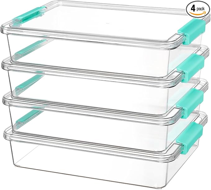 Vtopmart 4 Pack 6 Qt Plastic Storage Bins with Lids, Clear Sensory Bins | Stackable Containers for Organizing School & Office Supplies, Arts & Crafts Organizers and Storage for Home, Craft Room by Vtopmart