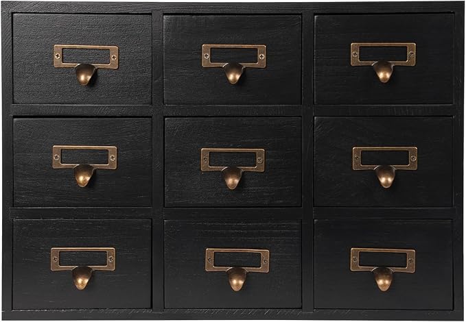 9 Drawers Apothecary Cabinet with Drawers, Library Card Catalog Cabinet, Tabletop Apothecary Chests and Cabinets, Wooden Desk Drawer Organizer Medicine Vintage Furniture (Black) by Bazargame