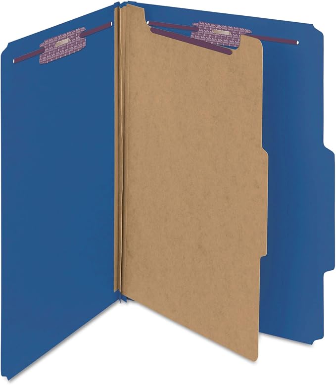 Smead Pressboard Classification File Folder with SafeSHIELD Fasteners, 1 Divider, 2" Expansion, Legal Size, Dark Blue, 10 per Box (18732) - Image 8