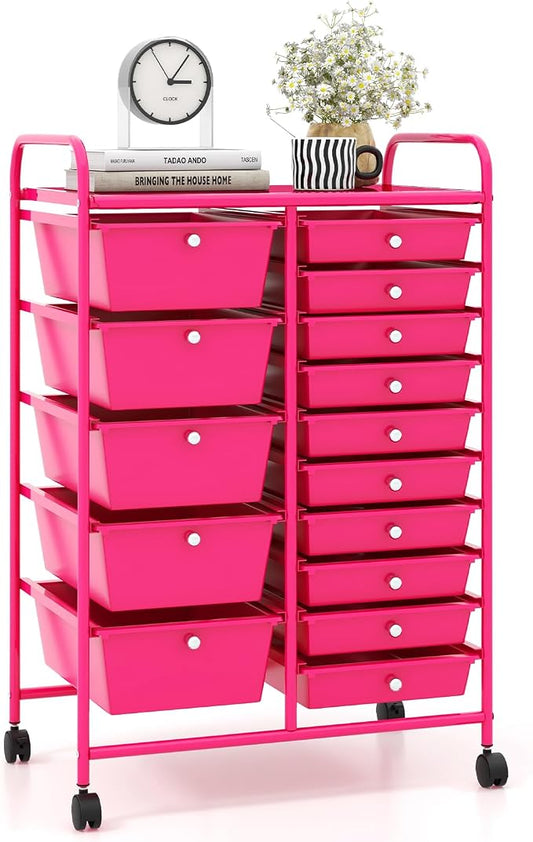 Giantex 15 Drawers Rolling Cart, Classroom Organizers, Storage Cart with Wheels, for Teacher Office Home School Supplies Tool Craft Art Paper by Giantex