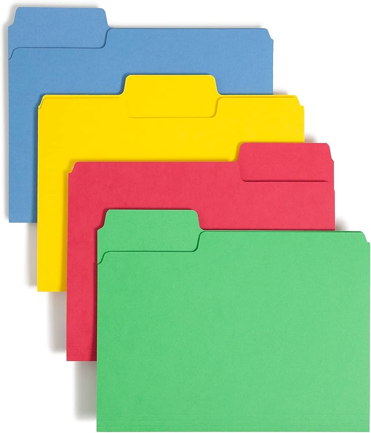 Smead SuperTab Heavyweight File Folder, Oversized 1/3-Cut Tab, Letter Size, Assorted Primary Colors, 50 per Box (10410) by SMEAD
