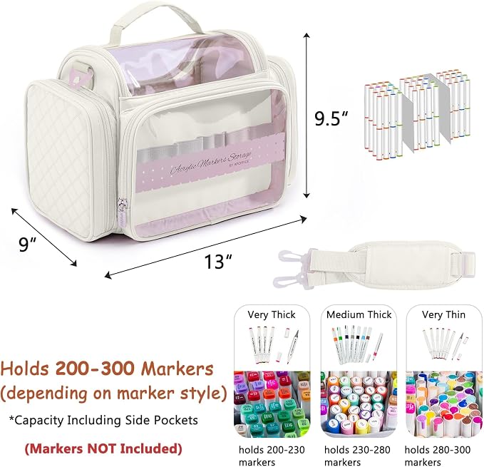 Marker Organizer Case Bag for 200-300 Markers – Large Art Supply Storage Bag with Detachable Dividers, Travel Marker Holder for Alcohol Markers, Brush Pens, Colored Pencils & Craft Supplies - Image 2