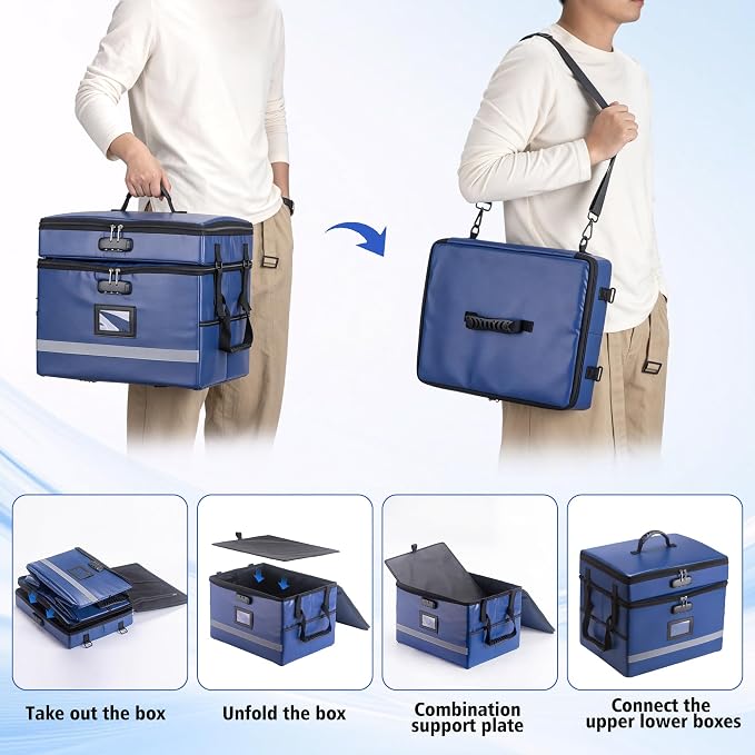 EXLIFBAG 2 Layer File Box with Lock, Portable Document Organizer Box with Handle, Fireproof File Box for Home Office, Legal File Organizer Storage - Image 4