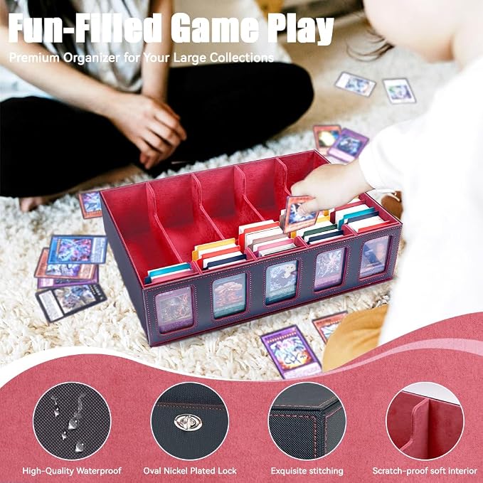5-Row 3900+ Trading Card Storage Box for MTG, Card Deck Box with Snap-fit Design, 5 Card Sleeves, 10 Stoppers, 80 Dividers and 1 Dice Tray (Black-Red) - Image 5