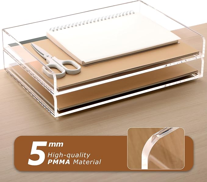 2 Pack- Stackable Paper Letter Tray, A4 File Tray Desk Organizer, Acrylic | Desk Organizers and Accessories Sorter ,Clear Workspace Office Supplies Organizers,12.4inx8.86inx3.46in - Image 6