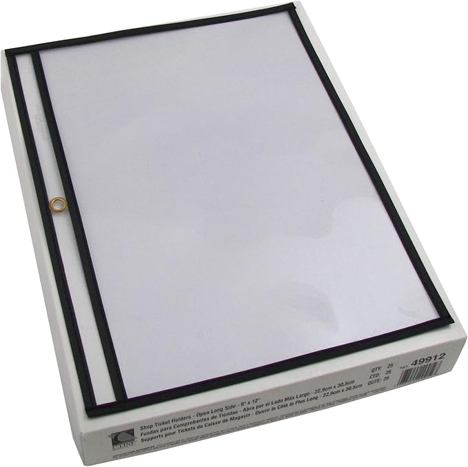 C-Line Stitched Shop Ticket Holders, Both Sides Clear, Open Long Side, 12 x 9 Inches, 25 per Box (49912) - Image 3
