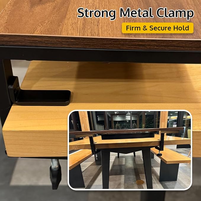 *Test* Ergonomic Clamp-On Laptop and Computer Monitor Riser Stand with Drawer, 21.6 x 9.8 inch - Dark Brown|Laptop Stand for Desk, Monitor Riser, Desk Organizer, Office Desk Home Workspace - Image 4