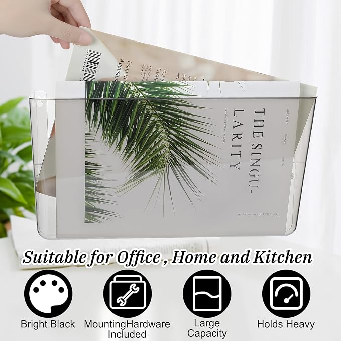Colarr 8 Pcs Wall File Holder Organizer Plastic Wall Mount Mail Organizer with Screws Single Pocket Hanging Folder Paper Magazine Holder for Walls Office Home Classroom(Gray) - Image 4