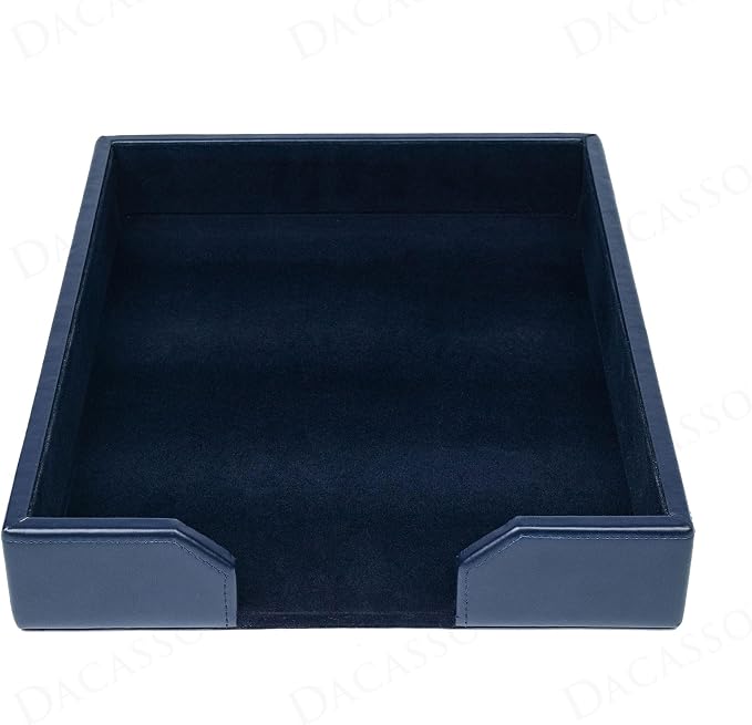 Dacasso Navy Blue Bonded Leather Luxury Letter Tray Holder & Paper Organizer for Desk - Executive Desk Decor & Office Organization Essential by Dacasso
