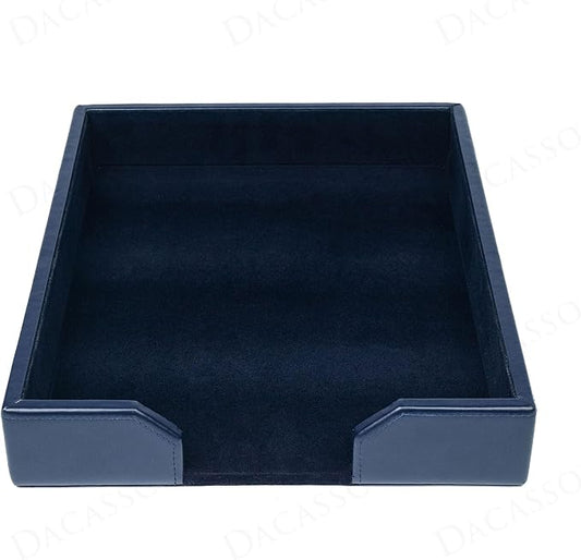 Dacasso Navy Blue Bonded Leather Luxury Letter Tray Holder & Paper Organizer for Desk - Executive Desk Decor & Office Organization Essential by Dacasso