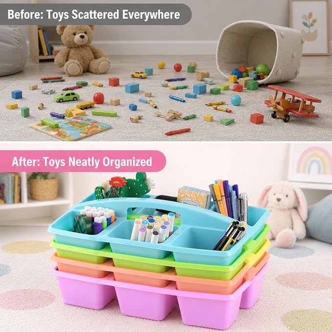 gisgfim 6 Pack Plastic Classroom Caddy with 6-Compartments Plastic Storage Caddies with Handle 6 Compartments Table Caddy Organizer Versatile Table Caddies for Classroom Office Storage, Pastel Color - Image 7