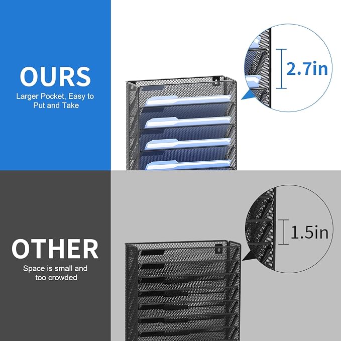 OUTWOLF Hanging Wall File Organizer with Hooks, 12 Tier Vertical Wall Mount File Holder, File Folder Wall Organizer for Office - Image 4