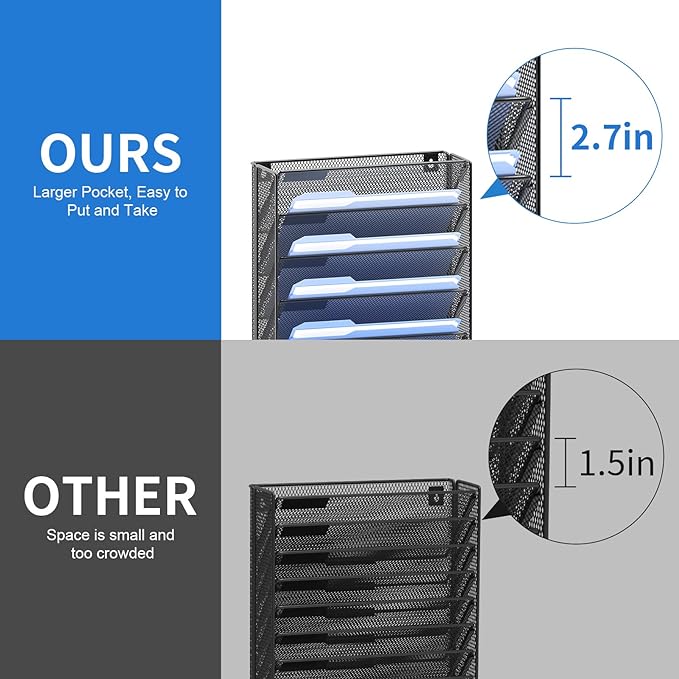 OUTWOLF Hanging Wall File Organizer with Hooks, 12 Tier Vertical Wall Mount File Holder, File Folder Wall Organizer for Office - Image 4