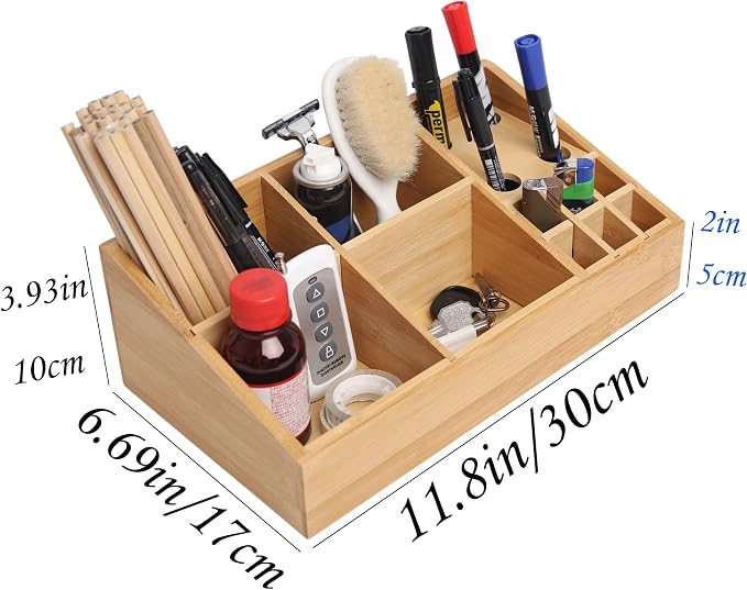 2 Pack Bamboo Art Supply Organizer | 360° Rotating, Art Supply Holder & Office Storage Caddy, For Colored Pencils, Crayons, Paintbrushes - Image 2